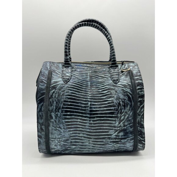 BRAHMIN Caroline croc embossed leather satchel crossbody + Dust bag - Slate Blue - Picture 8 of 14